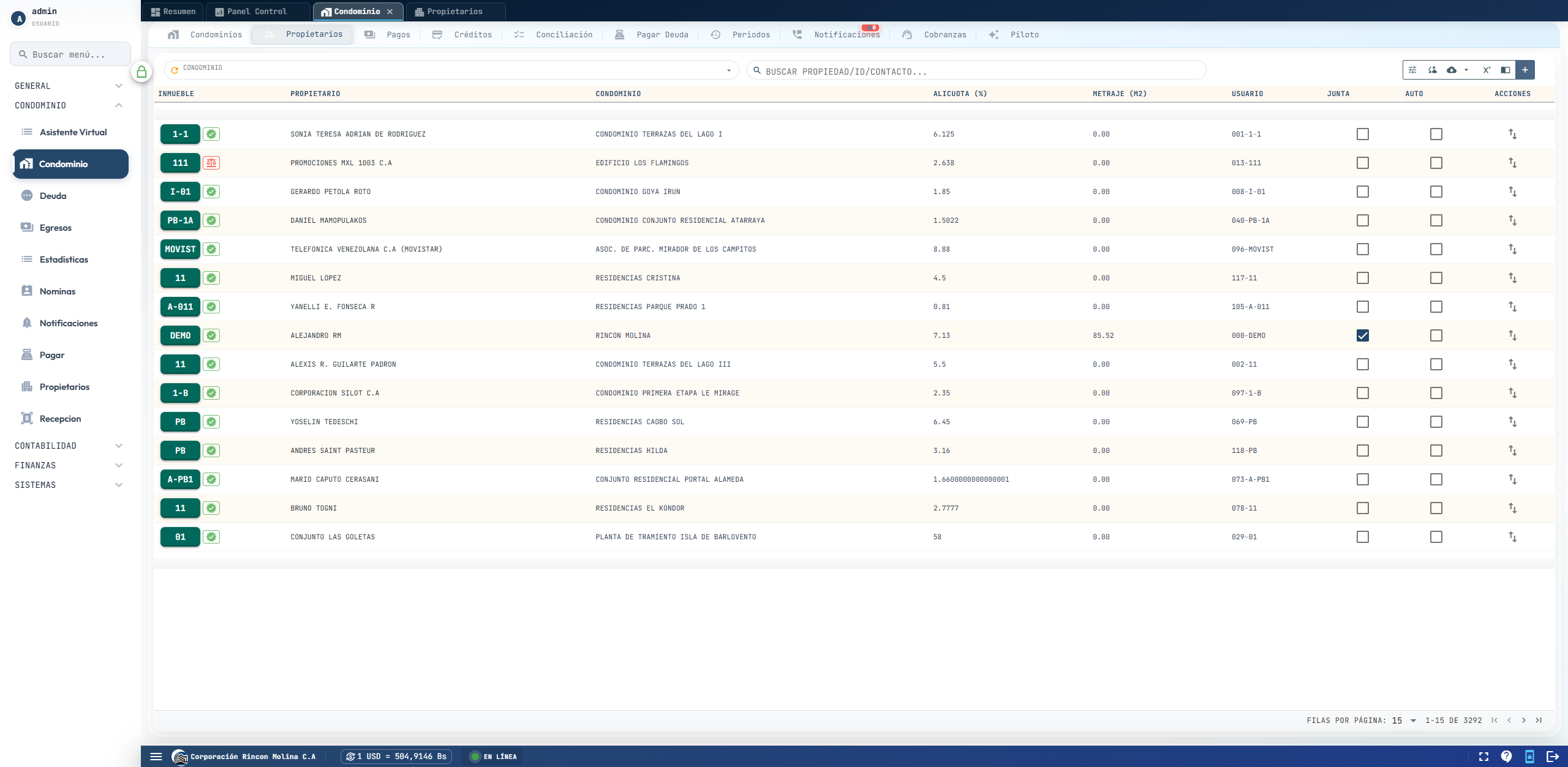 Control de Propietarios y Alicuotas